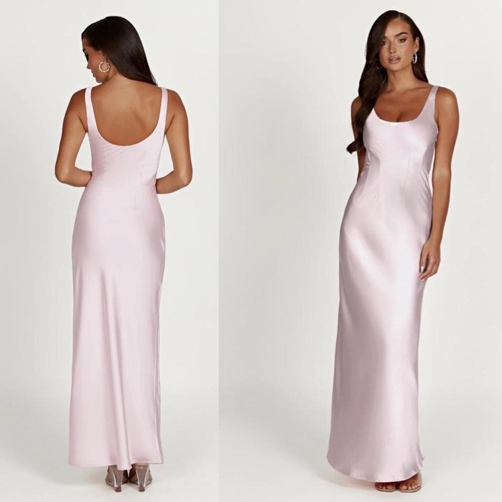 Meshki Light Pink Satin Maxi Dress - Picture 3 of 5